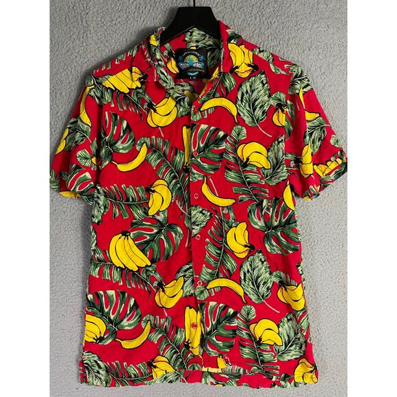 Good Vibes Banana Hawaiian Shirt Men’s M Red Tropical Fruit Button Up Aloha - Picture 3 of 10